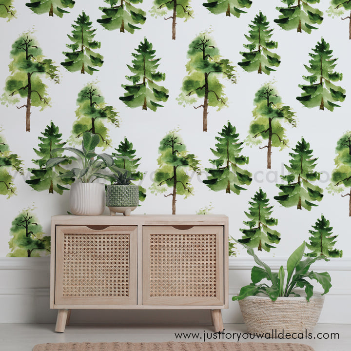 Tree wallpaper, forest wallpaper, evergreen wallpaper, forest wallpaper kids room, baby boy nursery wallpaper, woodland wallpaper, woodland tree nursery wallpaper peel and stick wallpaper, pre pasted wallpaper, removable