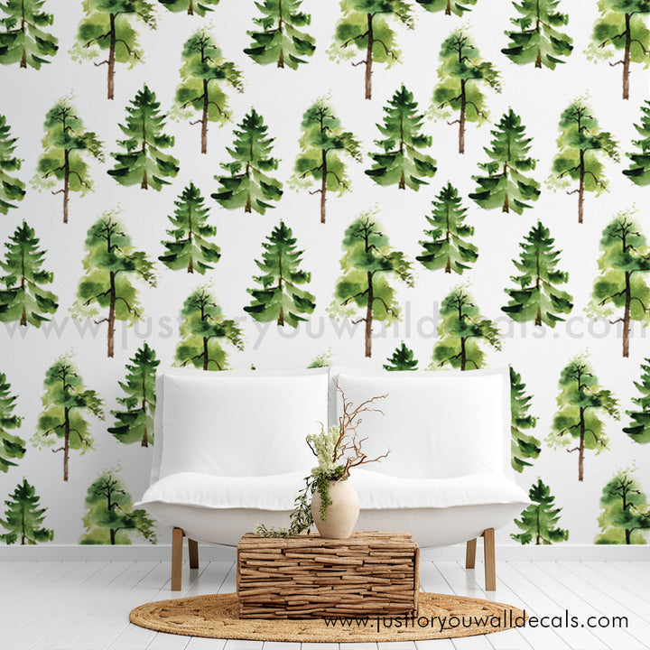 Tree wallpaper, forest wallpaper, evergreen wallpaper, forest wallpaper kids room, baby boy nursery wallpaper, woodland wallpaper, woodland tree nursery wallpaper peel and stick wallpaper, pre pasted wallpaper, removable