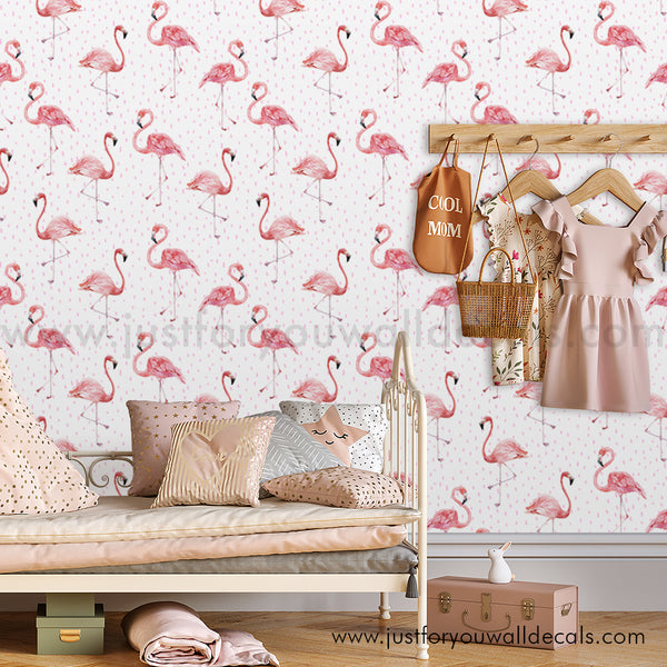 Flamingo removable wallpaper peel and stick, kids flamingo wallpaper