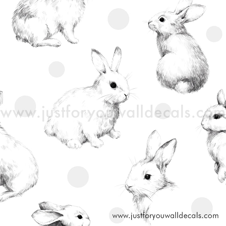 Rabbit Bunny nursery wallpaper peel and stick removable, kids wallpaper