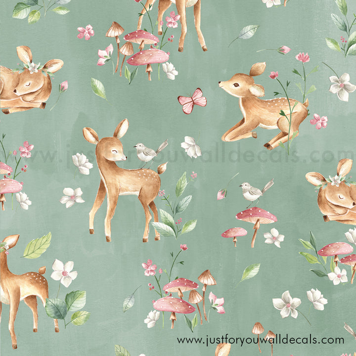 woodland animal nursery wallpaper, baby girl nursery wallpaper, deer wallpaper, vintage animal floral wallpaper, peel and stick wallpaper, removable wallpaper