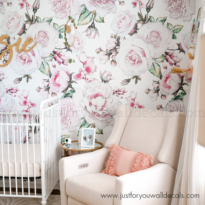 girl nursery floral wallpaper peel and stick