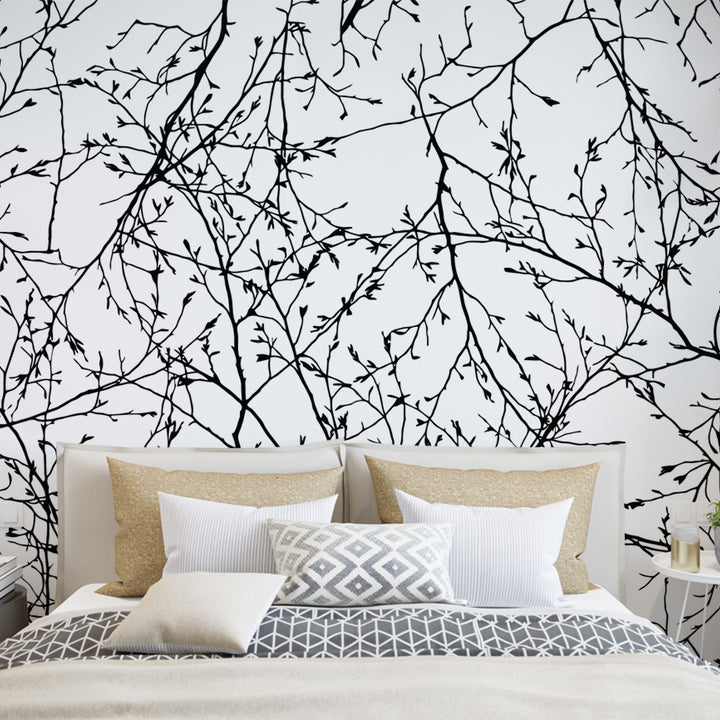 Black and White Tree Branch Wall Mural peel and stick removable wallpaper