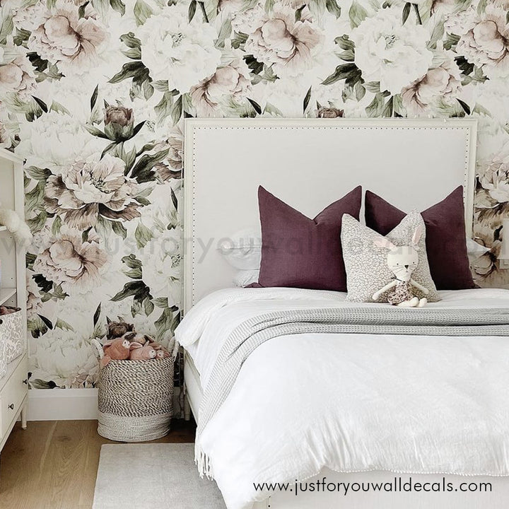 Peony wallpaper, Floral wallpaper, pink floral walloper, large floral wallpaper peel and stick, nursery wallpaper, floral nursery wallpaper, removable