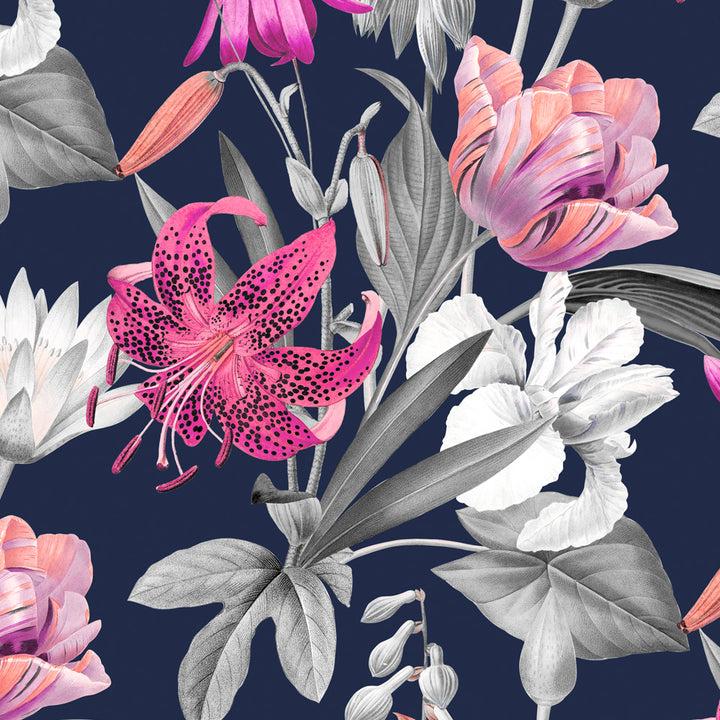 pink and white floral wallpaper on dark background