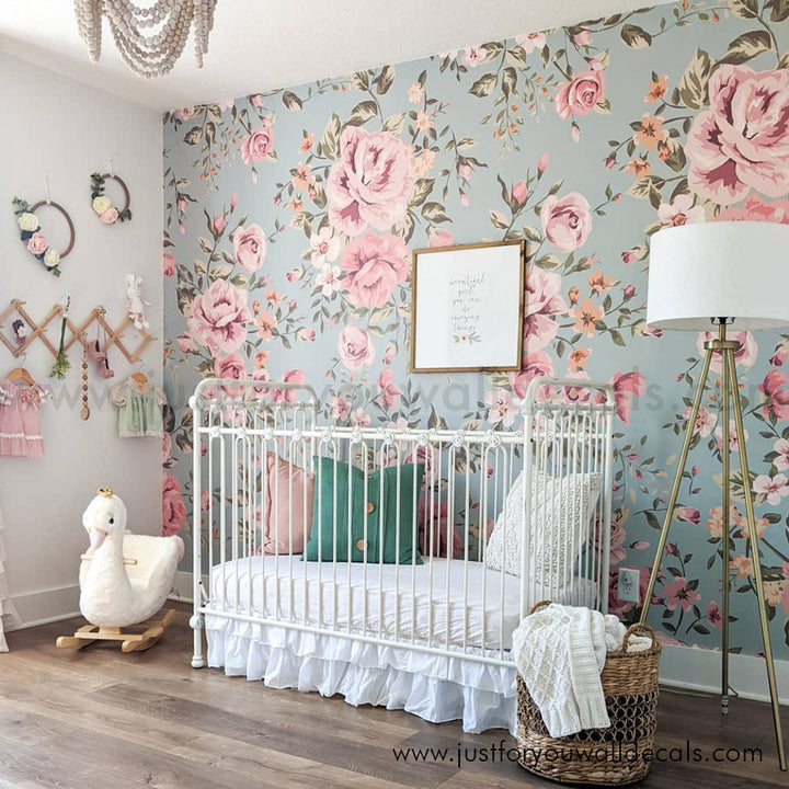 girl nursery room floral wallpaper peel and stick removable