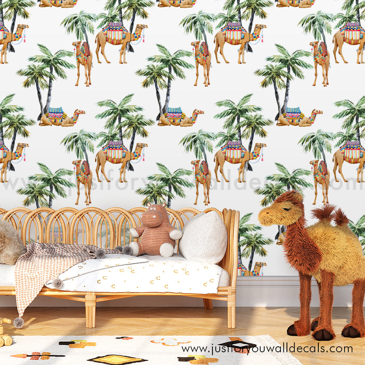 Boho Palm Tree Camel wallpaper peel and stick removable