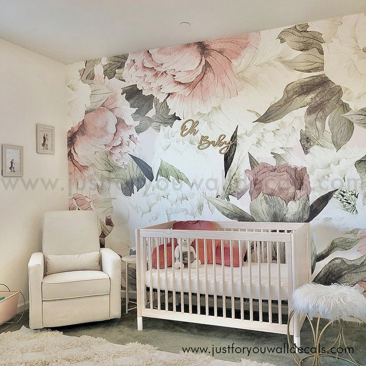 girl nursery floral wallpaper peel and stick