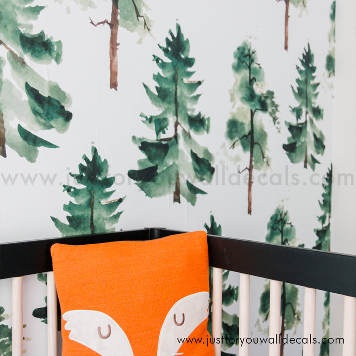 Tree wallpaper, forest wallpaper, evergreen wallpaper, forest wallpaper kids room, baby boy nursery wallpaper, woodland wallpaper, woodland tree nursery wallpaper peel and stick wallpaper, pre pasted wallpaper, removable