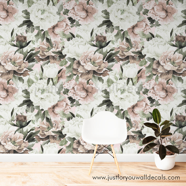 Peony wallpaper, Floral wallpaper, pink floral walloper, large floral wallpaper peel and stick, nursery wallpaper, floral nursery wallpaper, removable