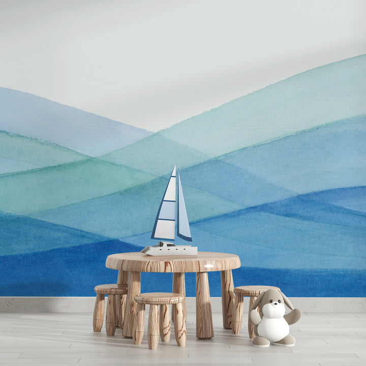 blue waves boys room nursery wallpaper removable peel and stick