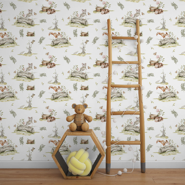 woodland animal girls room peel and stick wallpaper