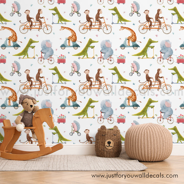 Kids animal wallpaper, baby boy nursery wallpaper peel and stick removable