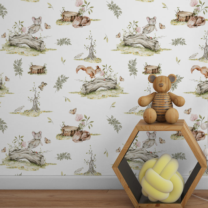 woodland animal girls room peel and stick wallpaper