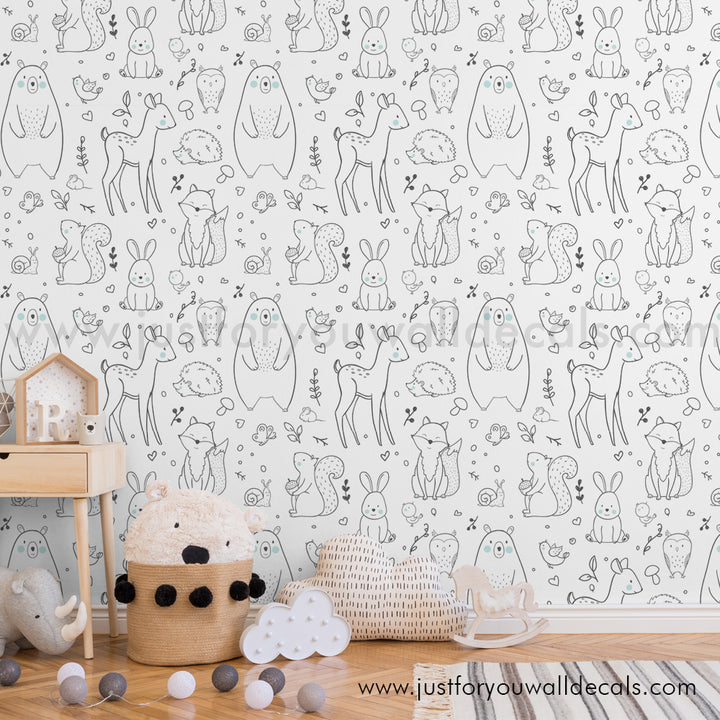 Baby nursery woodland animal wallpaper peel and stick removable, kids wallpaperBaby Boy nursery woodland animal wallpaper peel and stick removable, kids wallpaper