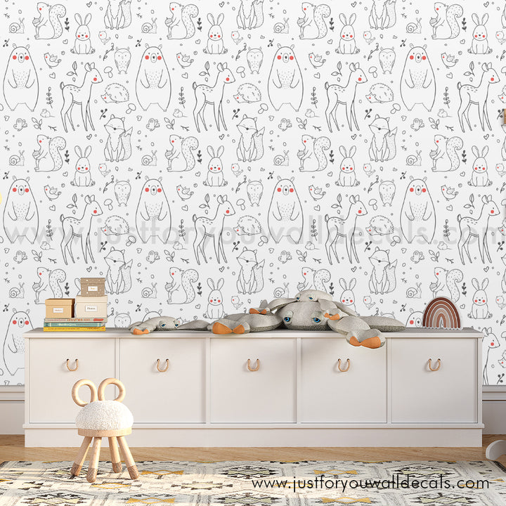 Baby nursery woodland animal wallpaper peel and stick removable, kids wallpaperBaby Boy nursery woodland animal wallpaper peel and stick removable, kids wallpaper