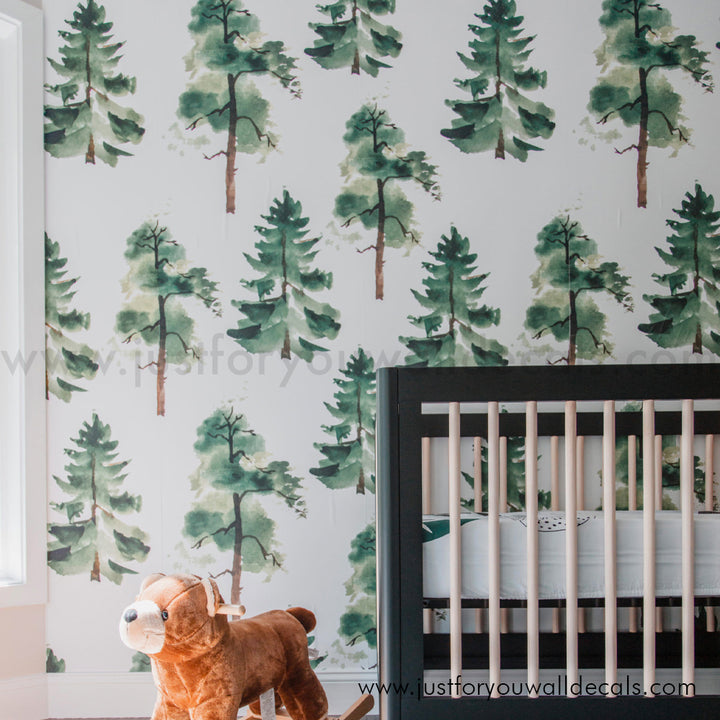 Tree wallpaper, forest wallpaper, evergreen wallpaper, forest wallpaper kids room, baby boy nursery wallpaper, woodland wallpaper, woodland tree nursery wallpaper peel and stick wallpaper, pre pasted wallpaper, removable