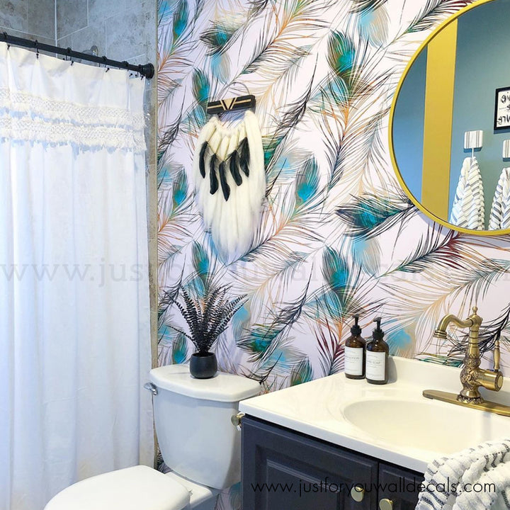 bathroom bird peacock feather peel and stick wallpaper removable