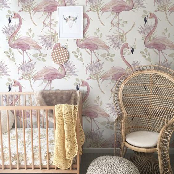 Flamingo wallpaper peel and stick removable, kids wallpaper