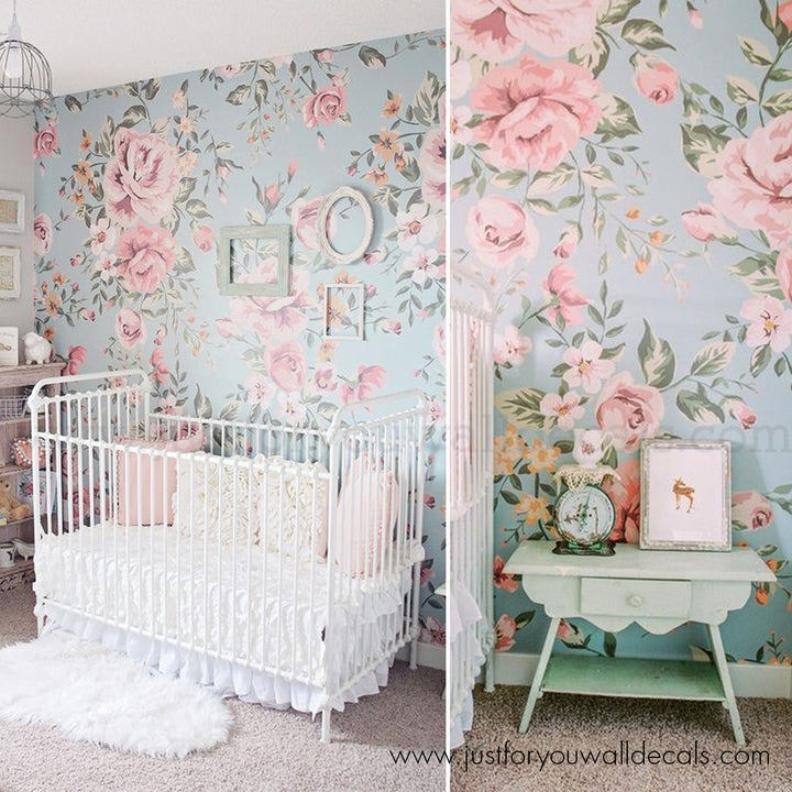 girl nursery room floral wallpaper peel and stick removable