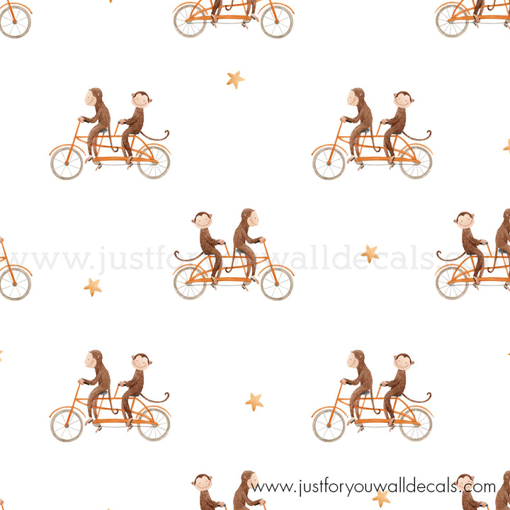 Monkeys on bikes wallpaper, baby boy nursery wallpaper peel and stick removable