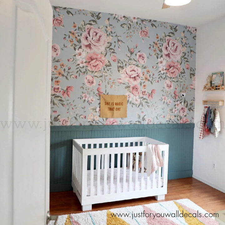 girl nursery room floral wallpaper peel and stick removable